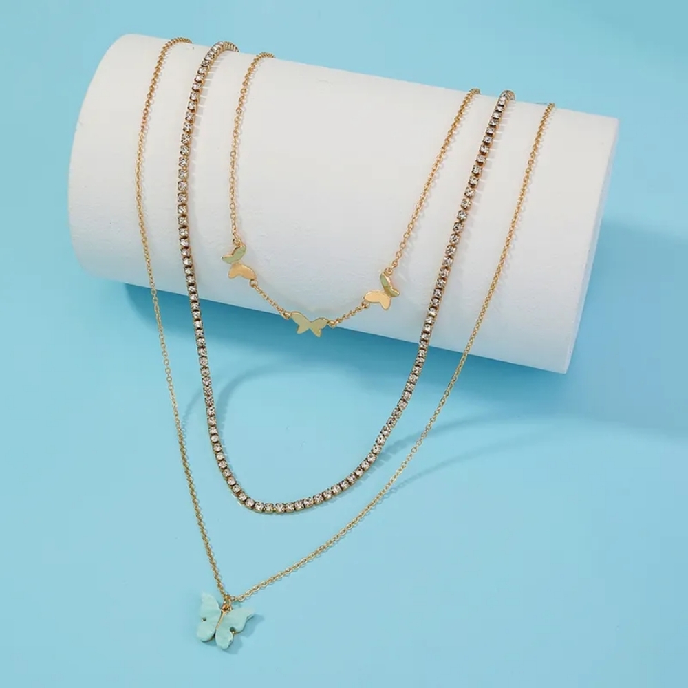 Three layered butterfly necklace